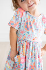 Blue Retro Unicorns S/S Pocket Twirl Dress - Mila & Rose ®