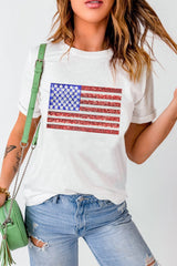 US Flag Round Neck Short Sleeve T-Shirt Trendsi