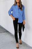 Striped Button Up Long Sleeve Shirt Trendsi