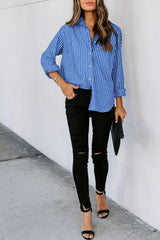 Striped Button Up Long Sleeve Shirt Trendsi