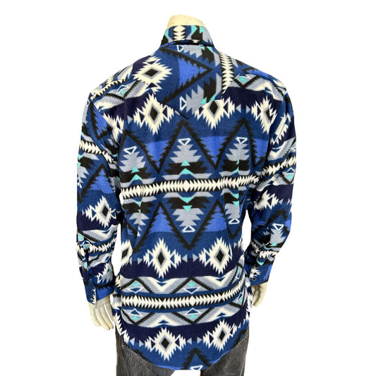 Rockmont Clothing Men's Native Pattern Fleece Western Shirt in Blue & Black