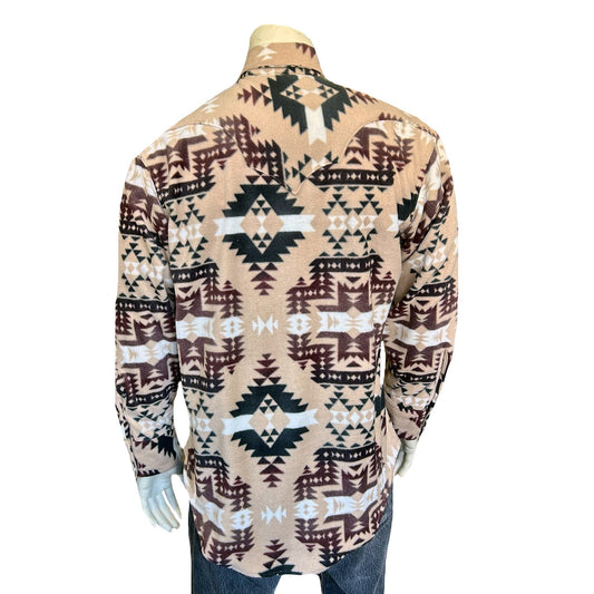 Rockmont Clothing Men's Native Pattern Fleece Western Shirt in Brown & Tan