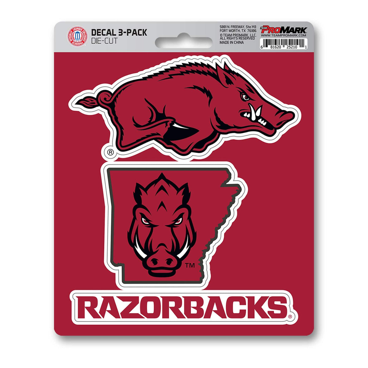 Arkansas Razorbacks 3 Piece Decal Sticker Set - Arkansas