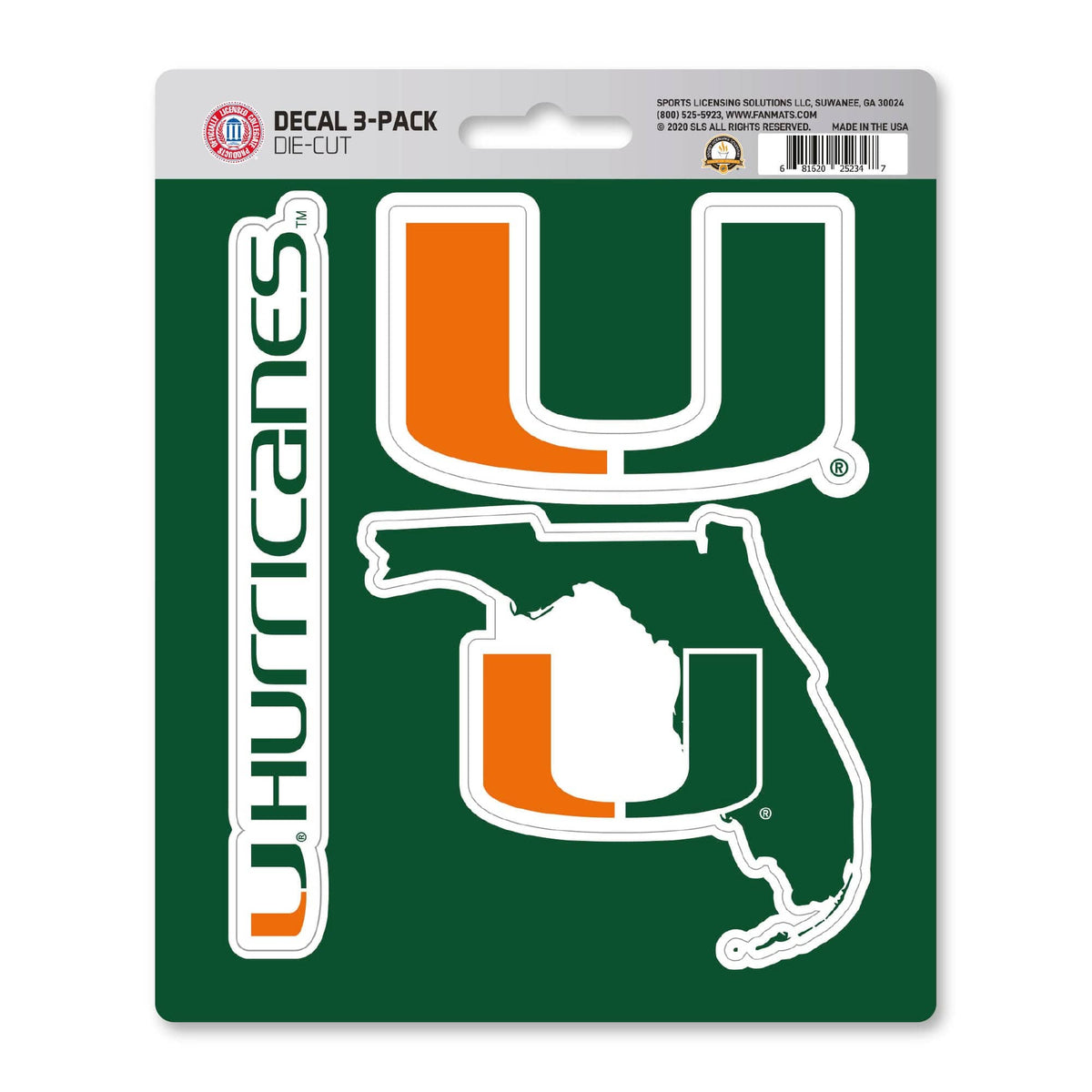 Miami Hurricanes 3 Piece Decal Sticker Set