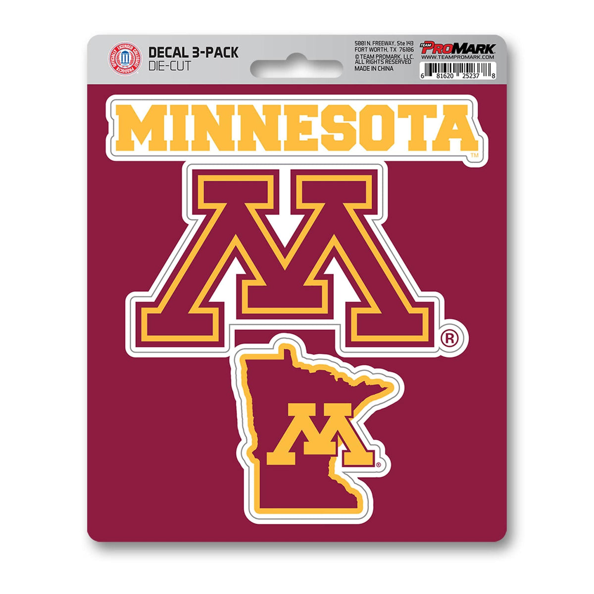 Minnesota Golden Gophers 3 Piece Decal Sticker Set