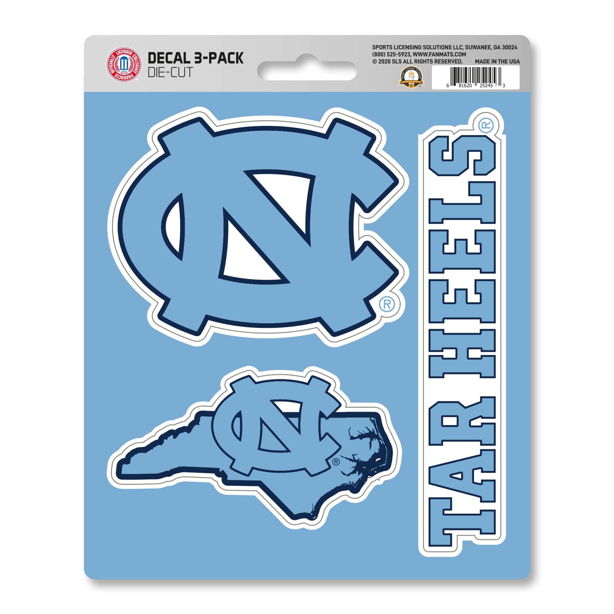 North Carolina Tar Heels 3 Piece Decal Sticker Set - North Carolina