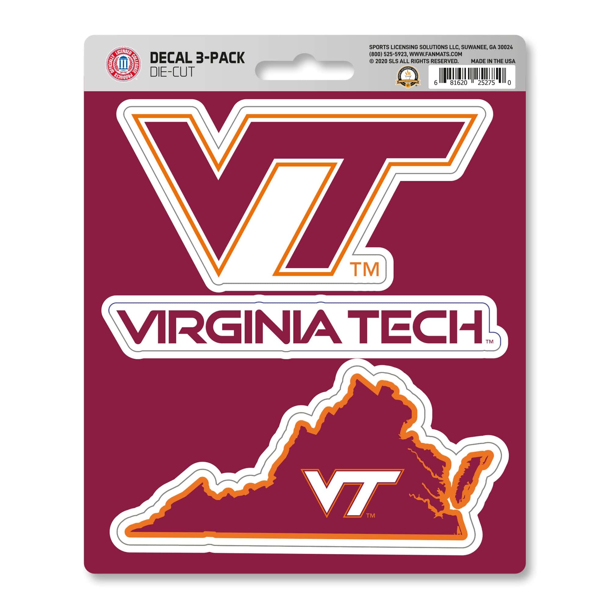 Virginia Tech Hokies 3 Piece Decal Sticker Set