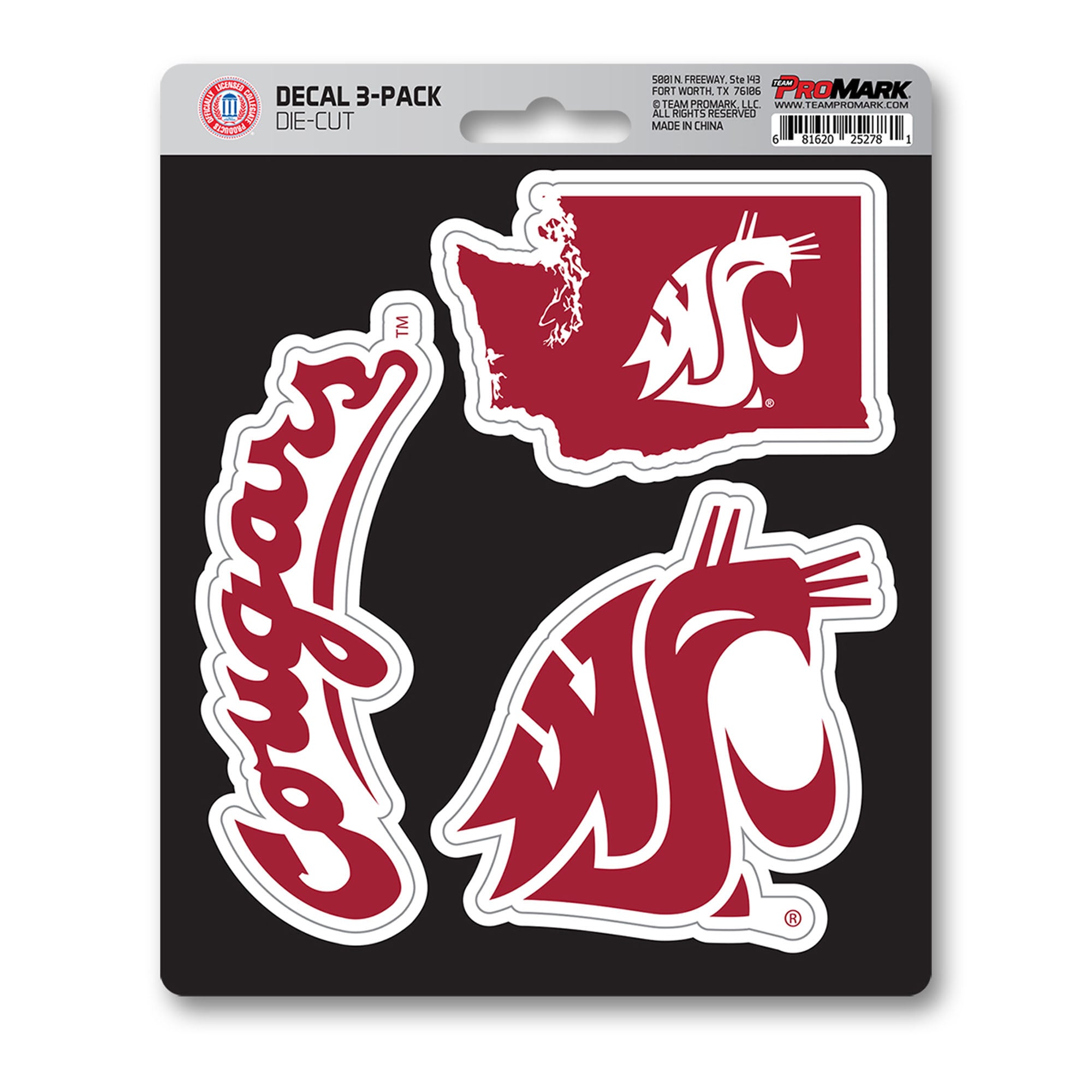 Washington State Cougars 3 Piece Decal Sticker Set