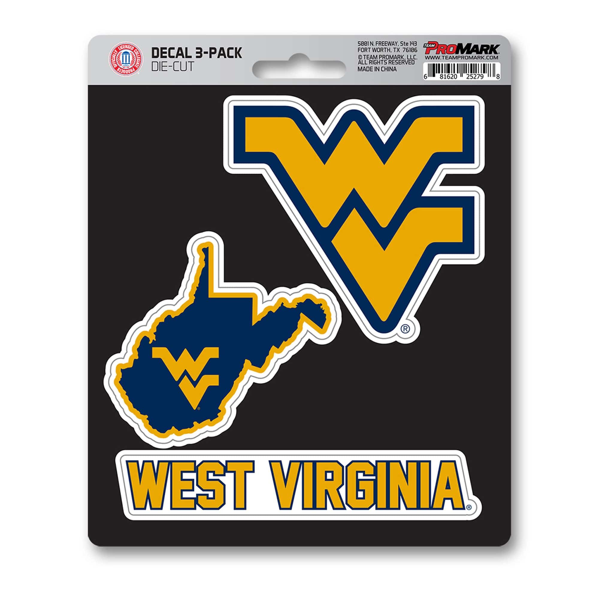 West Virginia Mountaineers 3 Piece Decal Sticker Set