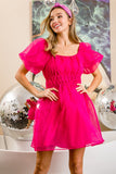 BiBi Puff Sleeve Organza Mini Dress - Flyclothing LLC