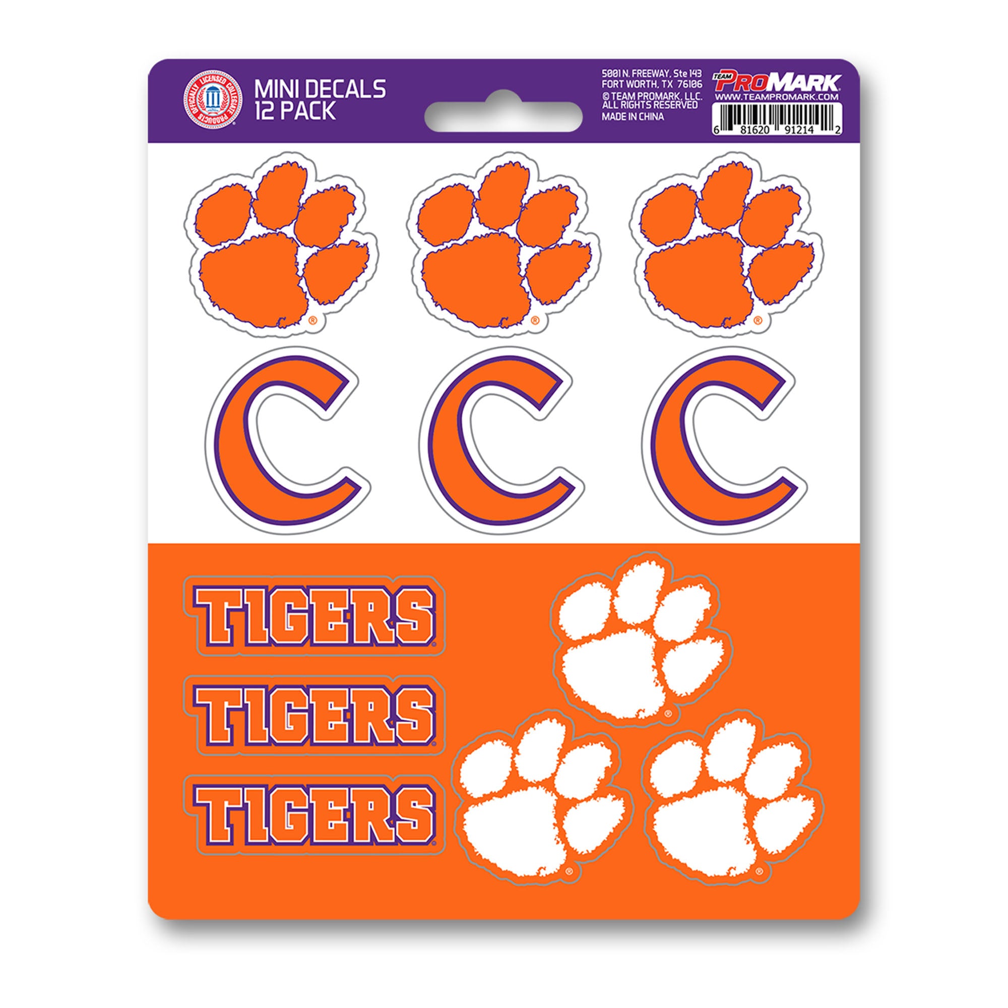 Clemson Tigers 12 Count Mini Decal Sticker Pack - Clemson