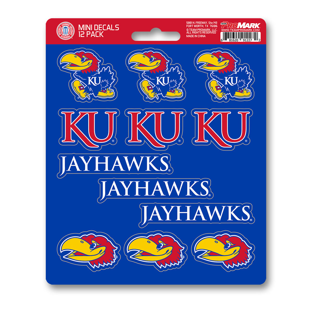 Kansas Jayhawks 12 Count Mini Decal Sticker Pack