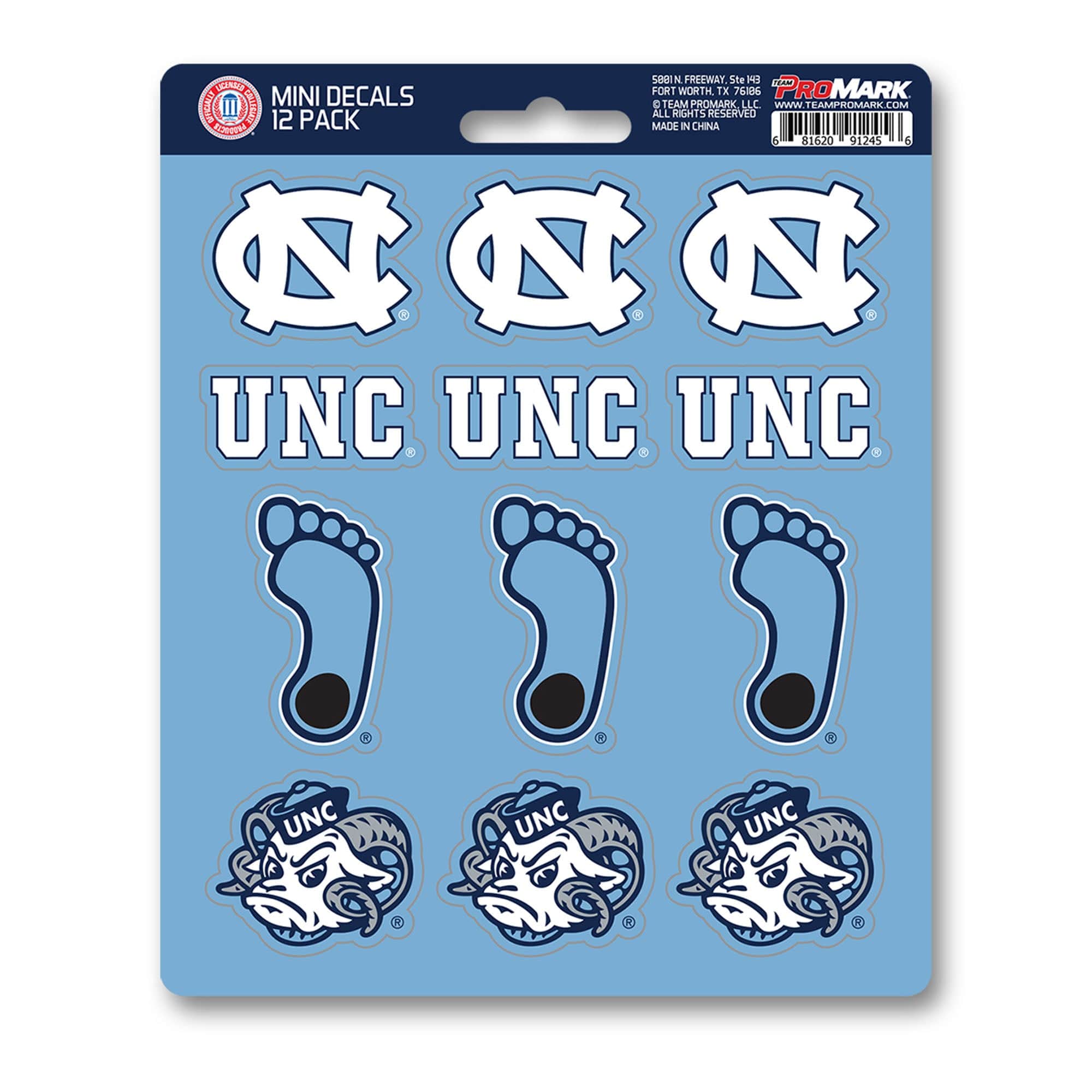 North Carolina Tar Heels 12 Count Mini Decal Sticker Pack - North Carolina