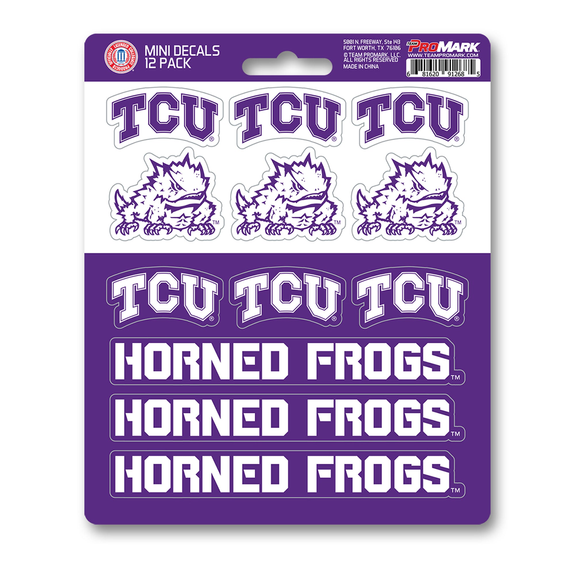 TCU Horned Frogs 12 Count Mini Decal Sticker Pack