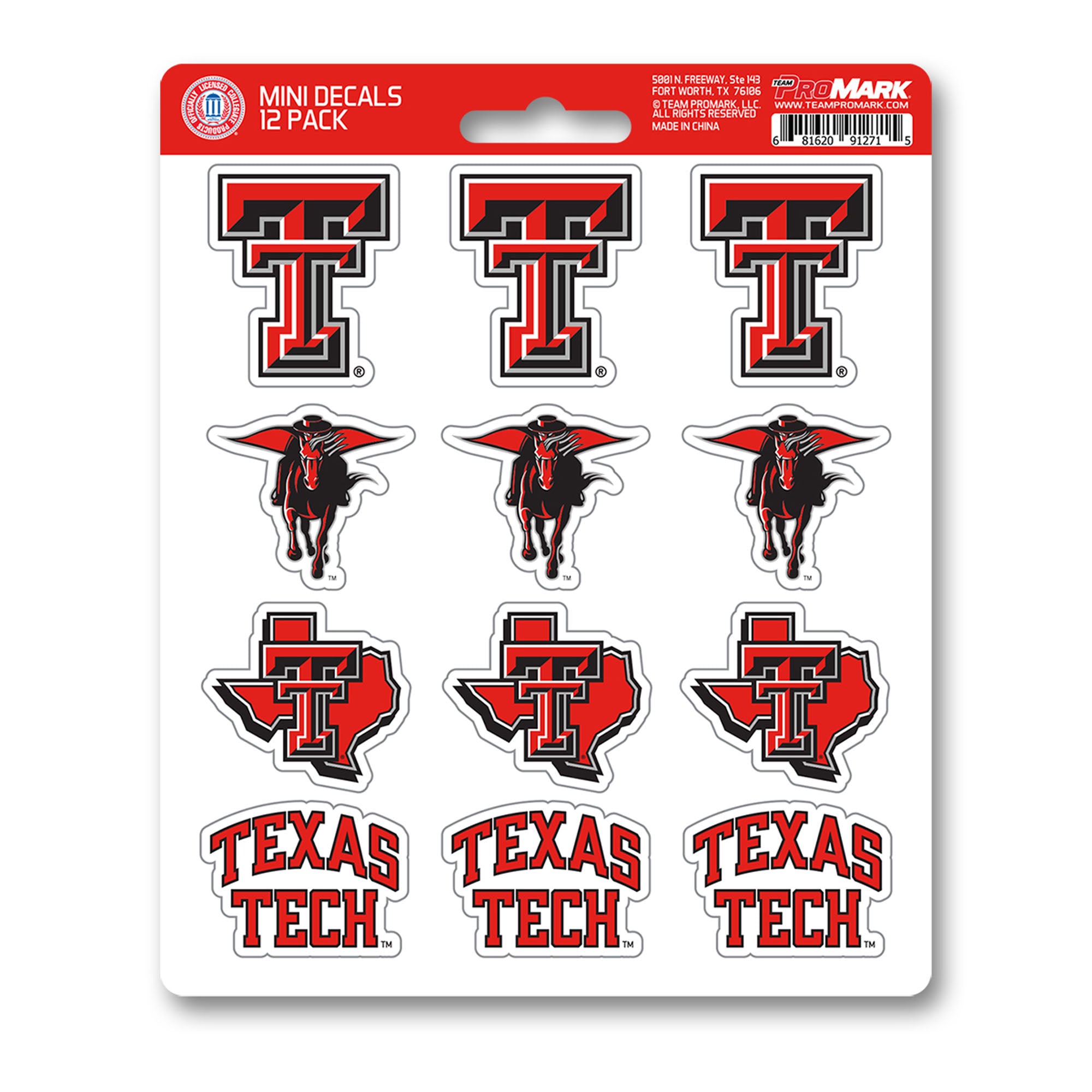 Texas Tech Red Raiders 12 Count Mini Decal Sticker Pack