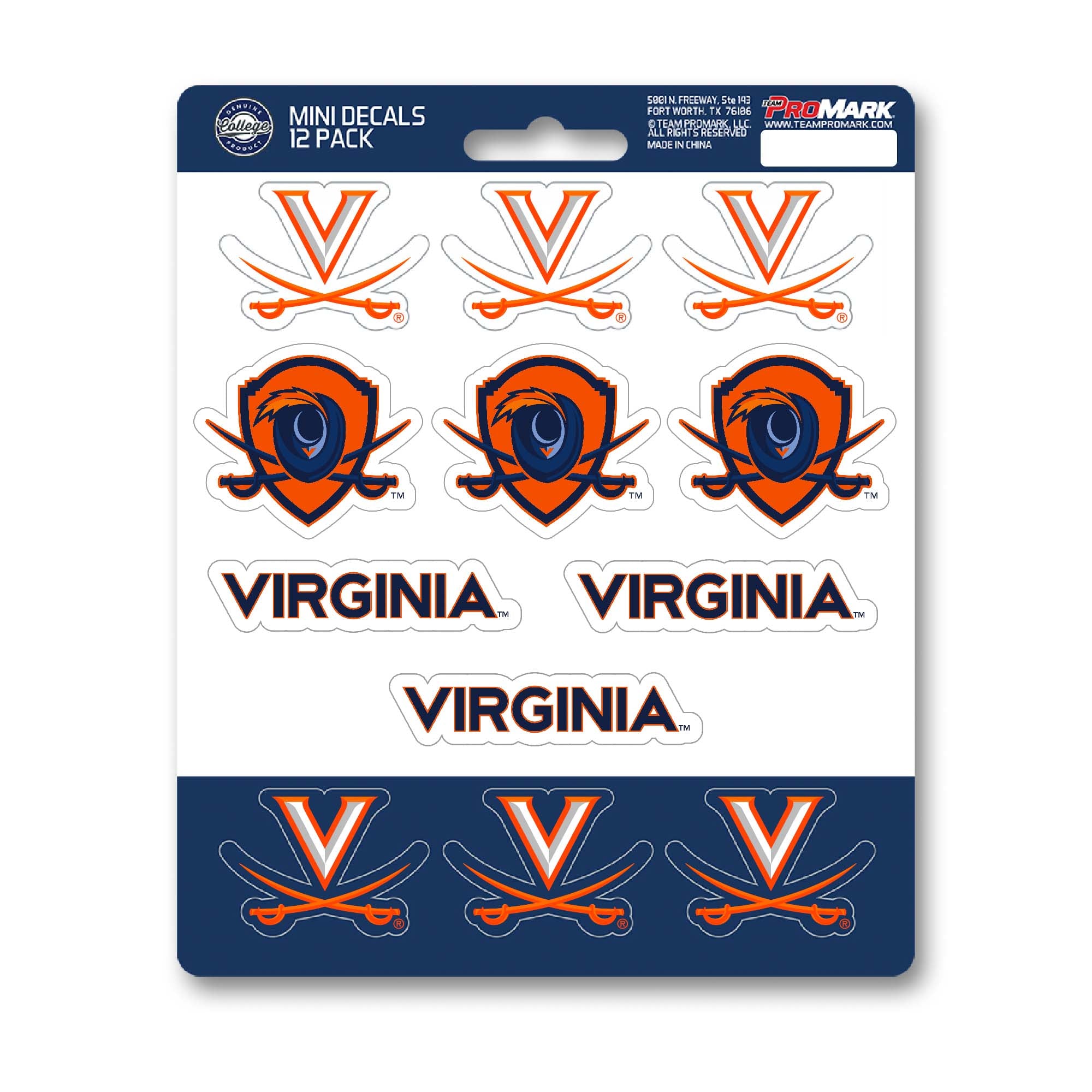 Virginia Cavaliers 12 Count Mini Decal Sticker Pack