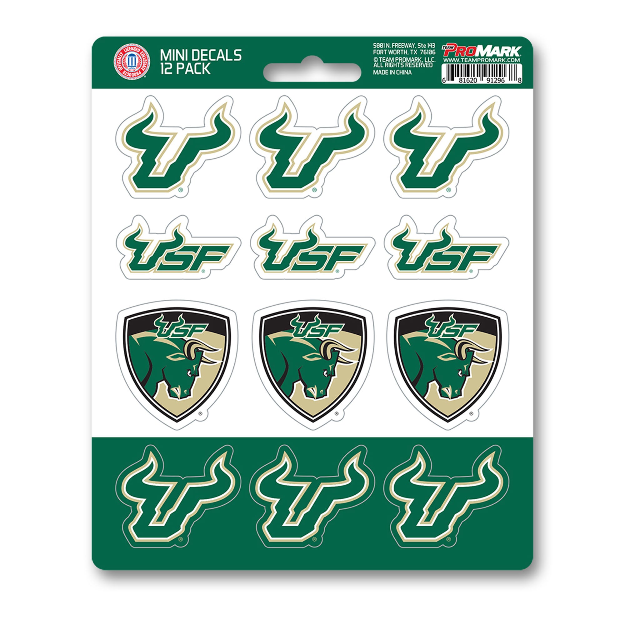 South Florida Bulls 12 Count Mini Decal Sticker Pack