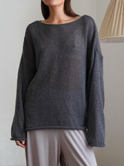 Boat Neck Long Sleeve Knit Cover Up - Trendsi