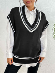 Contrast Trim V-Neck Sweater Vest - Trendsi