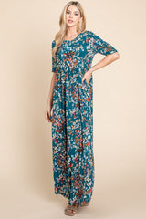 BOMBOM Printed Shirred Maxi Dress - Trendsi