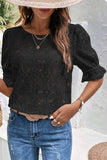 Round Neck Flounce Sleeve Blouse - Flyclothing LLC