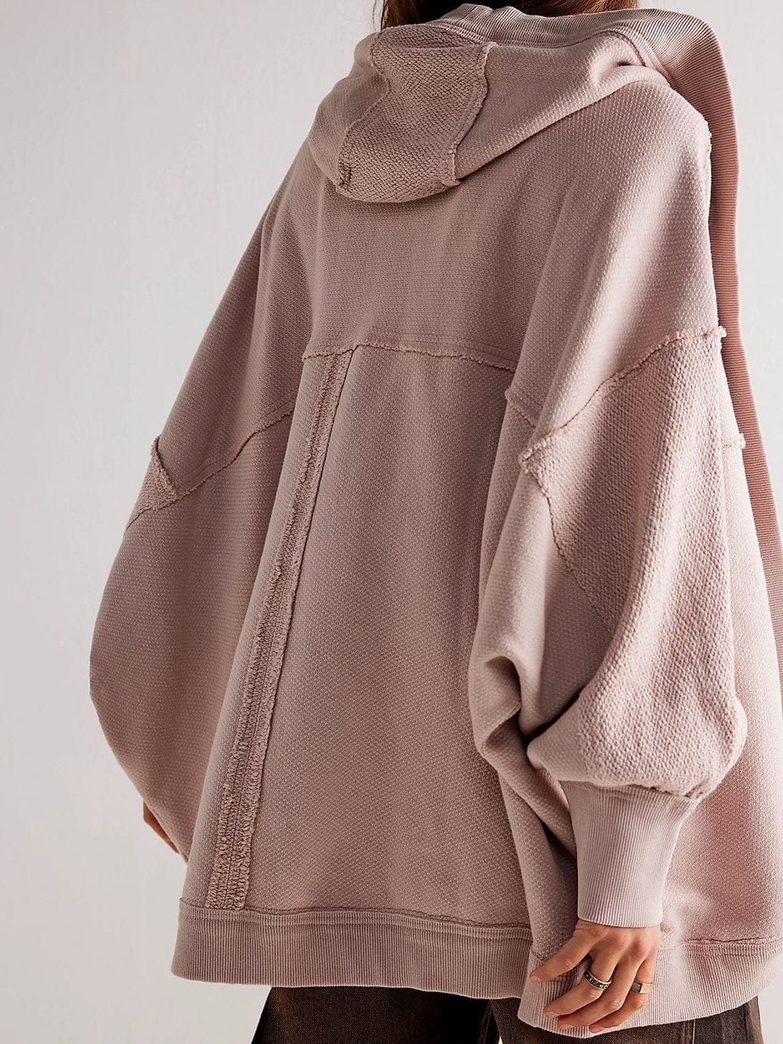 Exposed Seam Open Front Batwing Sleeve Hooded Cardigan - Trendsi