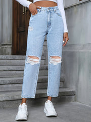 Distressed High Rise Jeans with Pockets