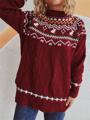 Cable-Knit Mock Neck Long Sleeve Sweater - Trendsi