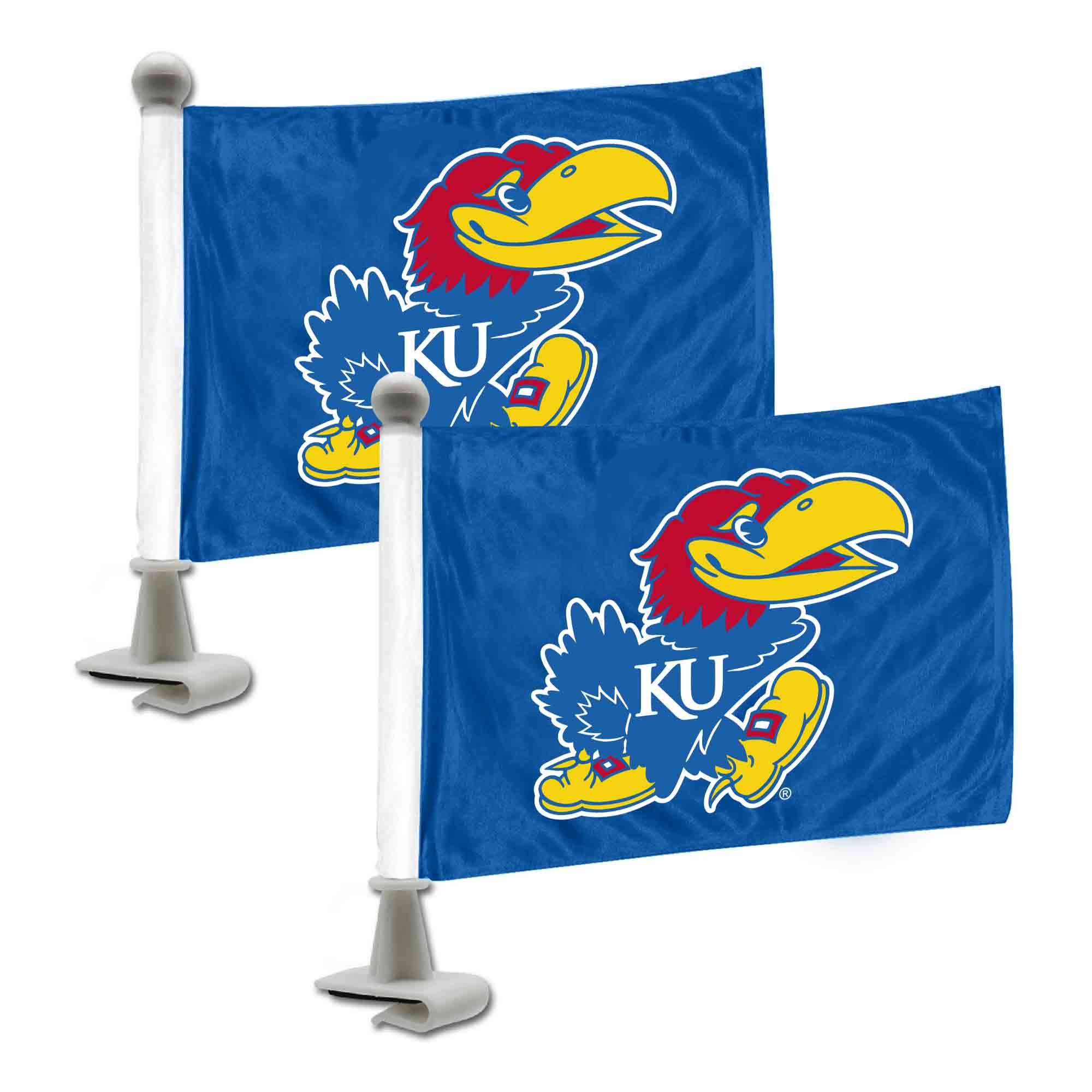 Kansas Jayhawks Ambassador Car Flags - 2 Pack Mini Auto Flags, 4in X 6in