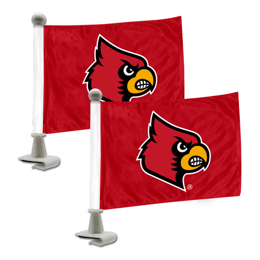 Louisville Cardinals Ambassador Car Flags - 2 Pack Mini Auto Flags, 4in X 6in - Louisville