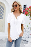 Frill Notched Short Sleeve Blouse - Flyclothing LLC