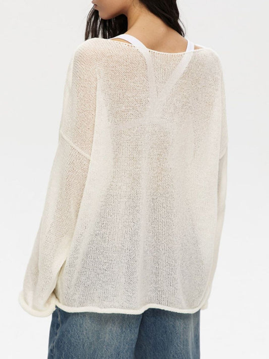 Boat Neck Long Sleeve Knit Cover Up