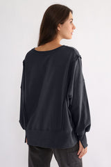 Exposed Seam High-Low Long Sleeve Sweatshirt - Trendsi