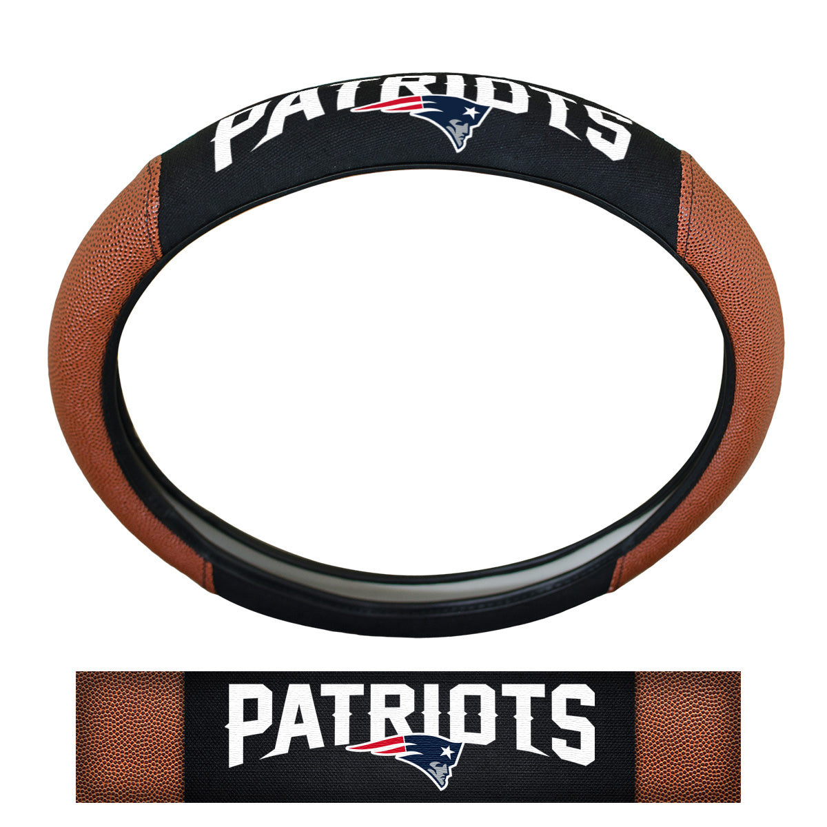 New England Patriots Football Grip Steering Wheel Cover 15" Diameter - New England Patriots