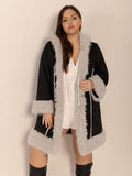 Plus Size Fuzzy Trim Open Front Long Sleeve Hooded Coat - Trendsi