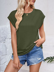 Textured Round Neck Cap Sleeve Blouse Trendsi