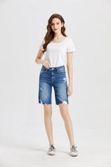 BAYEAS Full Size Super High Rise Denim Bermuda Shorts - Trendsi