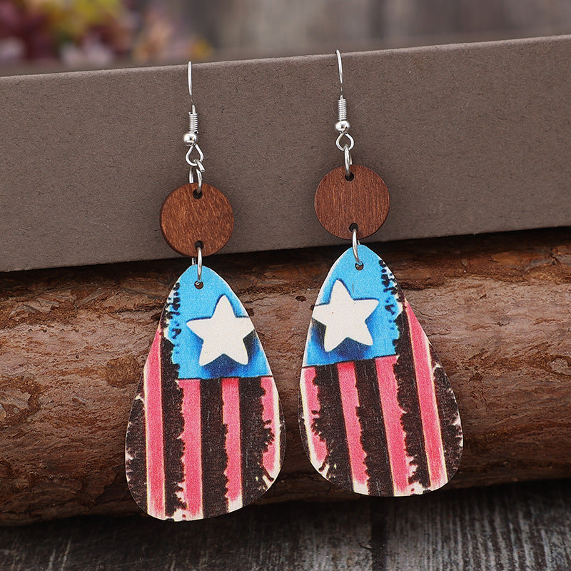 Star & Stripes Wooden Dangle Earrings - Flyclothing LLC