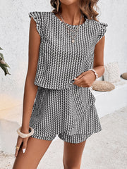 Printed Round Neck Top and Layered Shorts Set