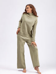 Basic Bae High- Low Turtleneck Long Sleeve Top and Pants Sweater Set - Trendsi