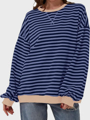 Contrast Striped Long Sleeve Sweatshirt - Trendsi