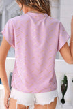 Printed Notched Short Sleeve Blouse - Flyclothing LLC