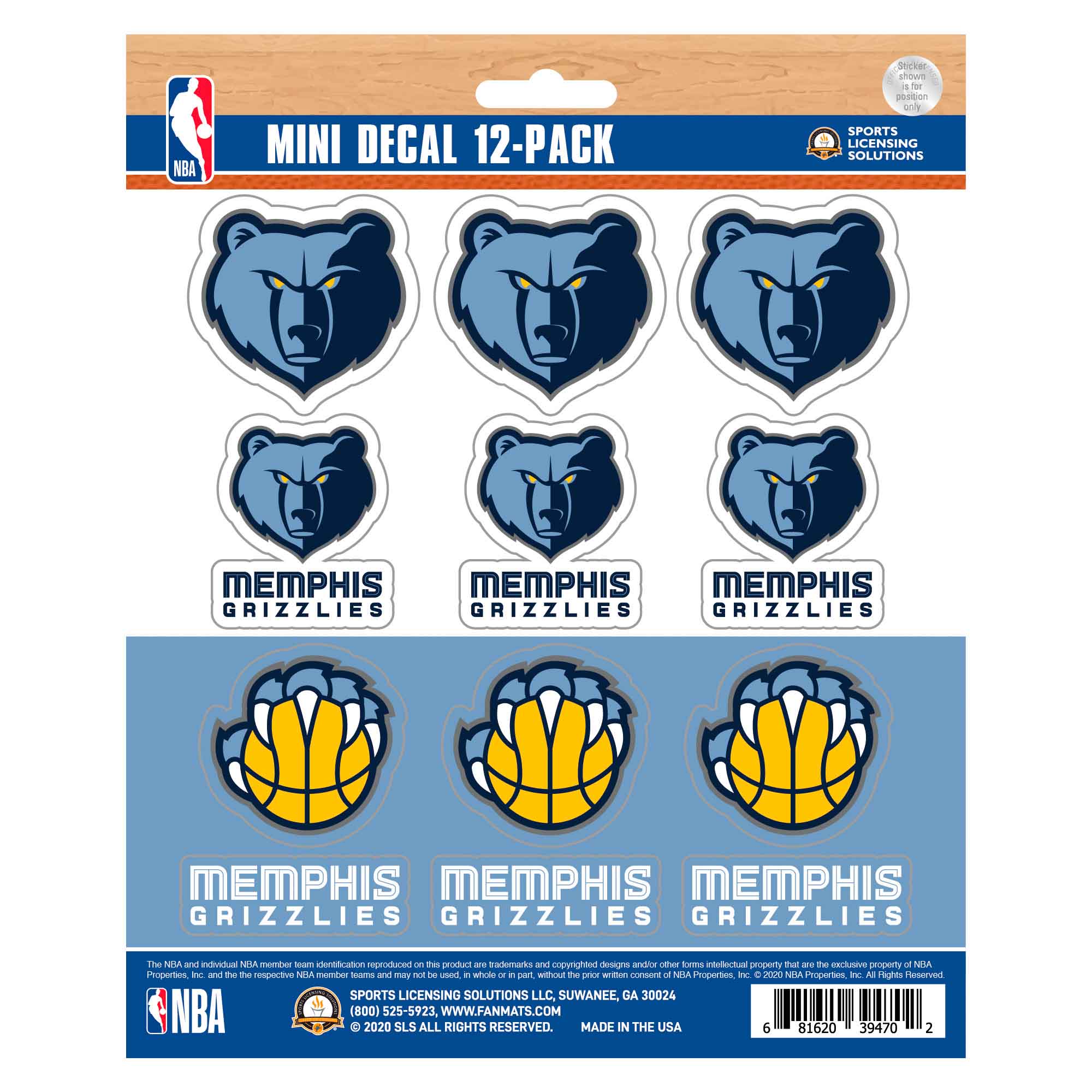 Memphis Grizzlies 12 Count Mini Decal Sticker Pack