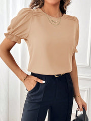 Round Neck Flounce Sleeve Blouse - Flyclothing LLC