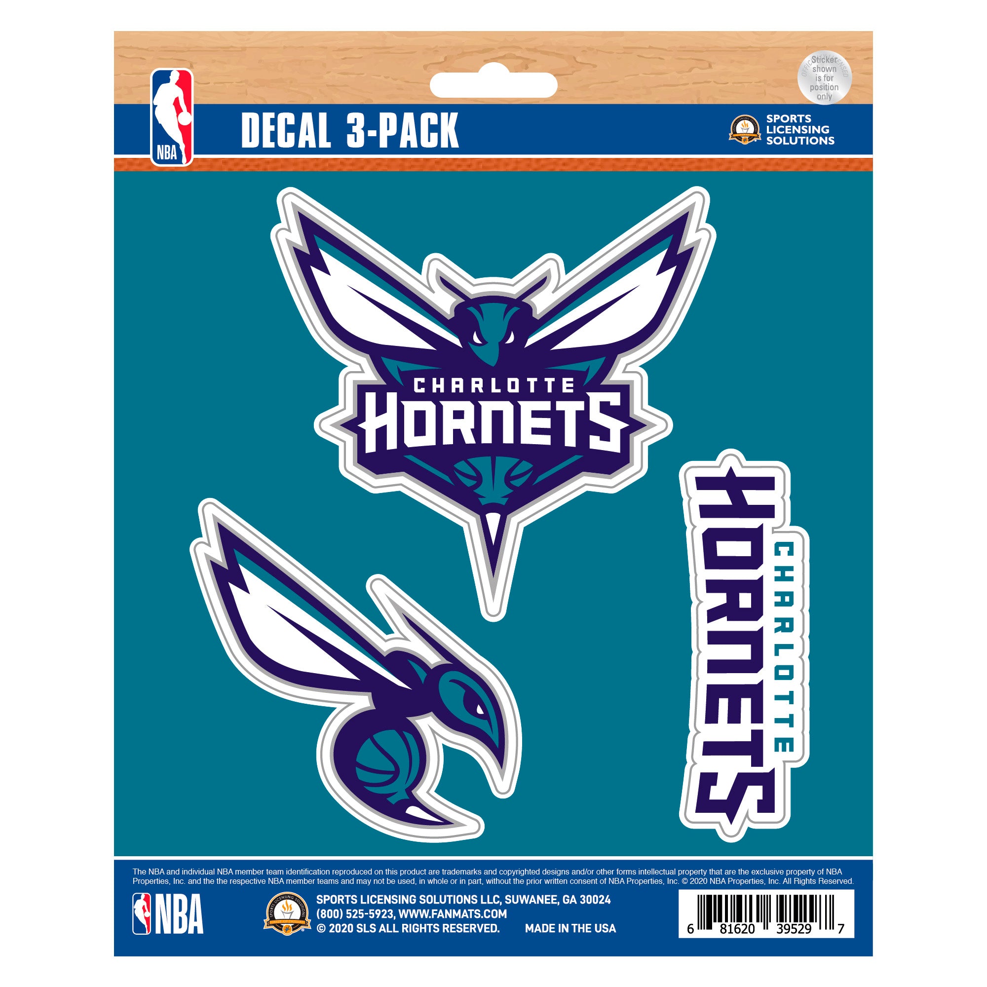 Charlotte Hornets 3 Piece Decal Sticker Set