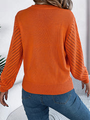 Openwork Round Neck Long Sleeve Knit Top