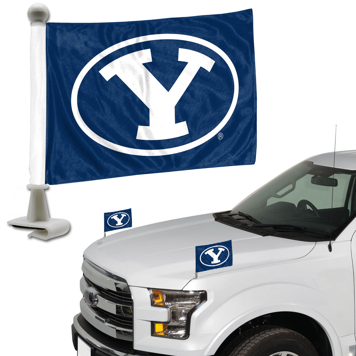 BYU Cougars Ambassador Car Flags - 2 Pack Mini Auto Flags, 4in X 6in