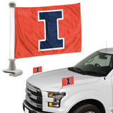 Illinois Illini Ambassador Car Flags - 2 Pack Mini Auto Flags, 4in X 6in