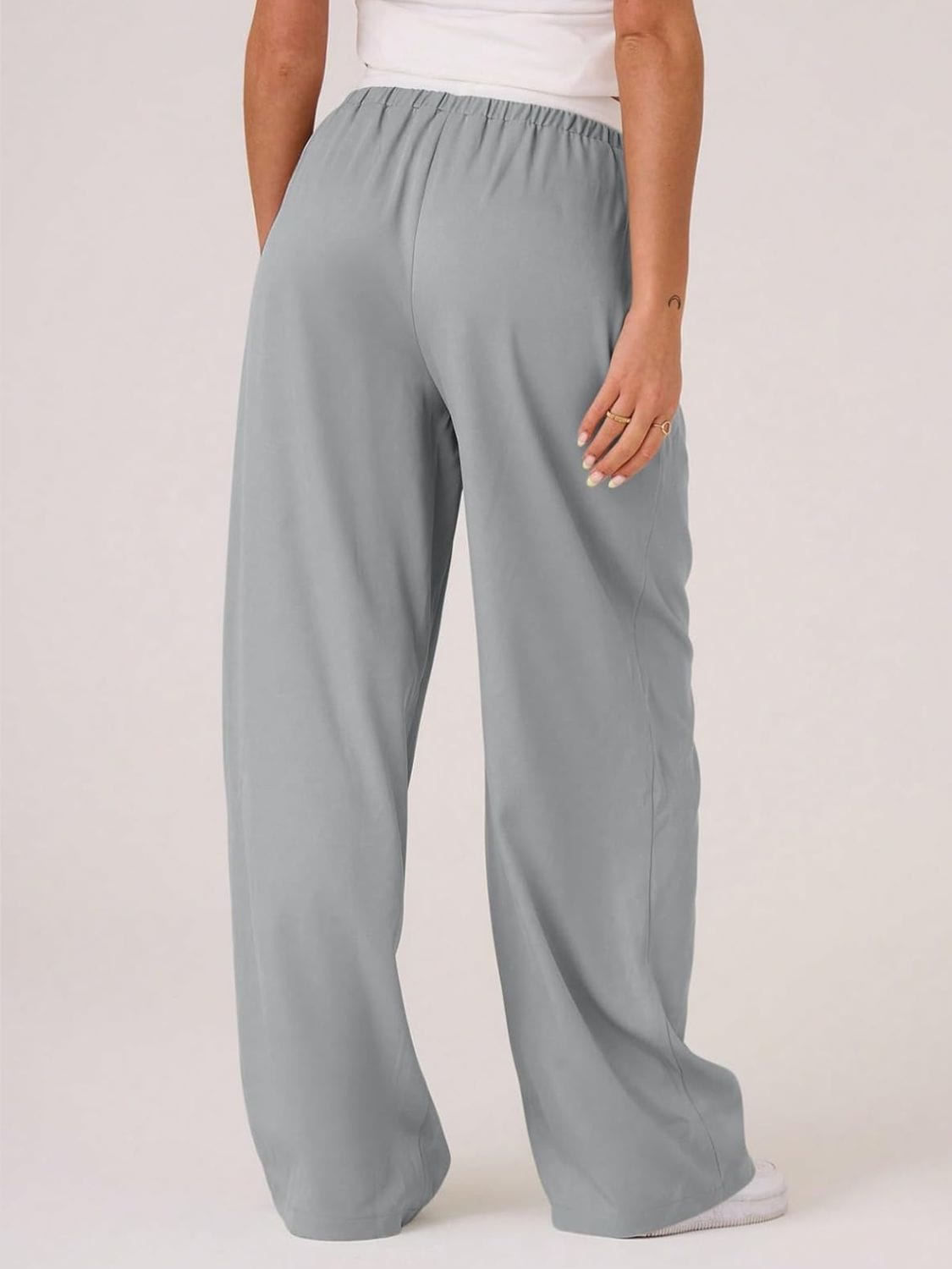 Contrast Waistband Drawstring Wide Leg Pants - Trendsi