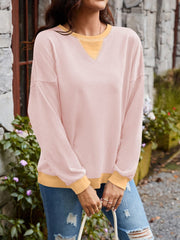 Contrast Round Neck Long Sleeve Sweatshirt - Trendsi